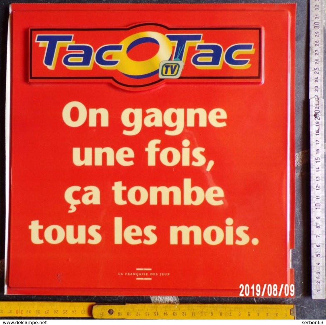 FDJ - F.D.J. FRANÇAISE DES JEUX PUBLICITÉ TAC AU TAC GRATTAGE PLV PLASTIFIÉE PORTE ENTRÉE MAGASIN RECTO VERSO - Serbon63 - Advertising