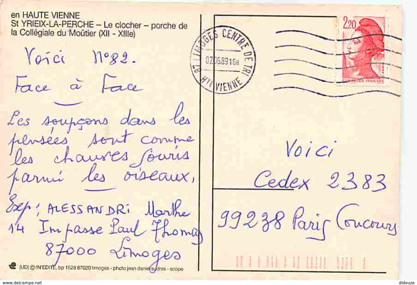 87 - Saint Yrieix La Perche - Le Clocher - Porche De La Collégiale Du Moutier - Voir Scans Recto-Verso - Saint Yrieix La Perche