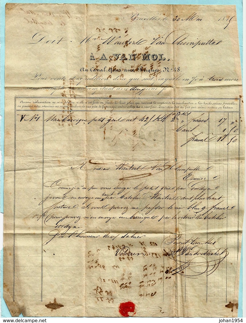 Brief Met Inhoud, Afst. BRUXELLES 31/05/1845 (Herlant 88) - Afz.: A. Van Mol, Naar Tamise / Temse - 1830-1849 (Belgique Indépendante)