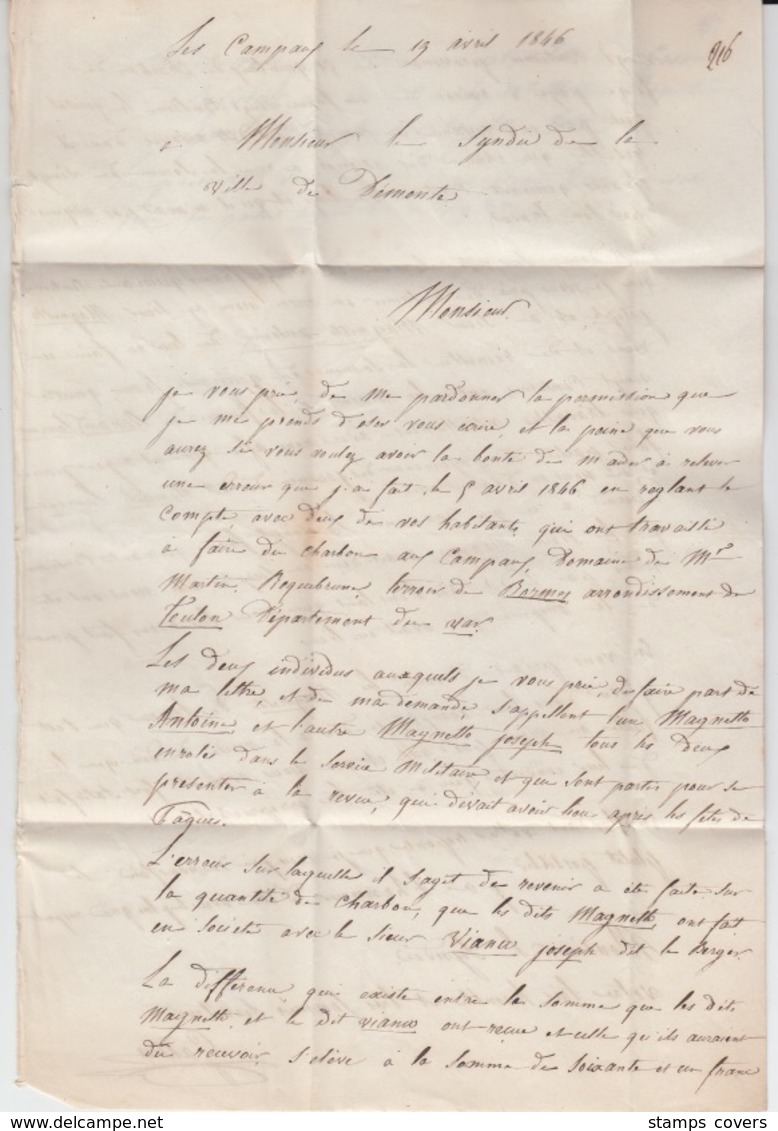 USED LETTER 19/04/1846 CAMPAGNA DEMONTE EN PIEMONT - 1. ...-1850 Prefilatelia