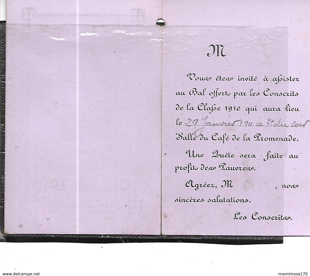 87-NEXON-Carnet De BAL Des CONSCRITS De La Classe 1910 Au Café De La Promenade - Autres & Non Classés