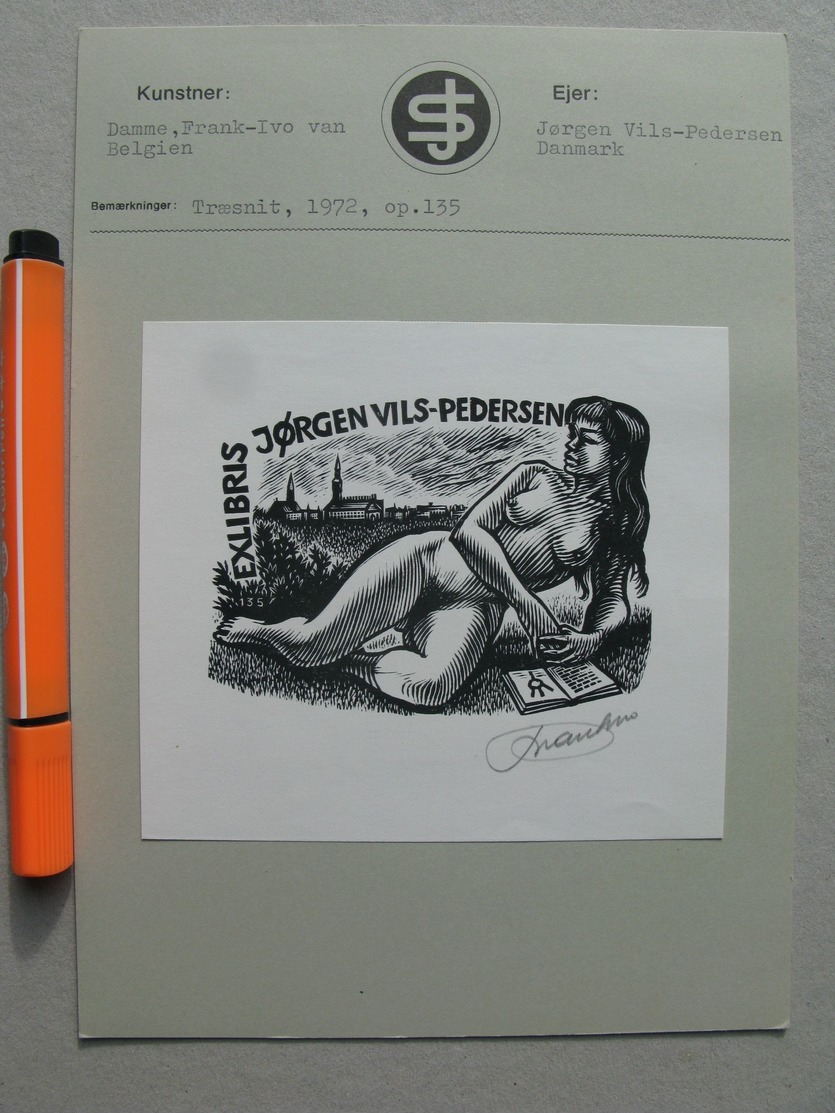 49) 1972 Original Erotic Print Exlibris Ex Libris Bookplate  Erotica Nude Curiosa Signed Frank Ivo Van Damme Belgium - Ex-libris