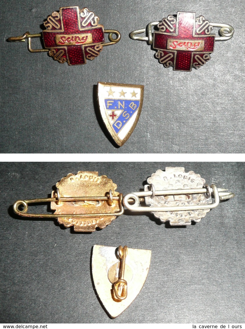 Lot 3 Broches Badges Métal émaillé, Don Du, R. Louis Paris, Fédé Nationale Donneurs De Sang Bénévoles, Croix Rouge - Other & Unclassified