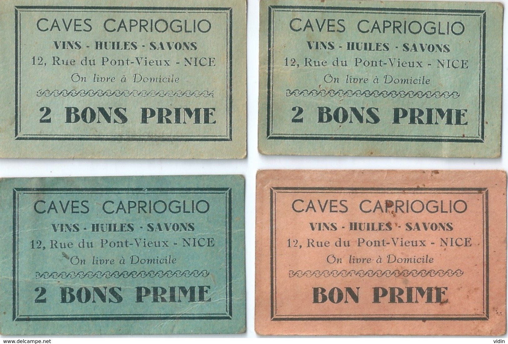 NICE Lot De 4 Bons Prime Vins Cave Caprioglio Rue Du Pont Vieux - Documents Historiques