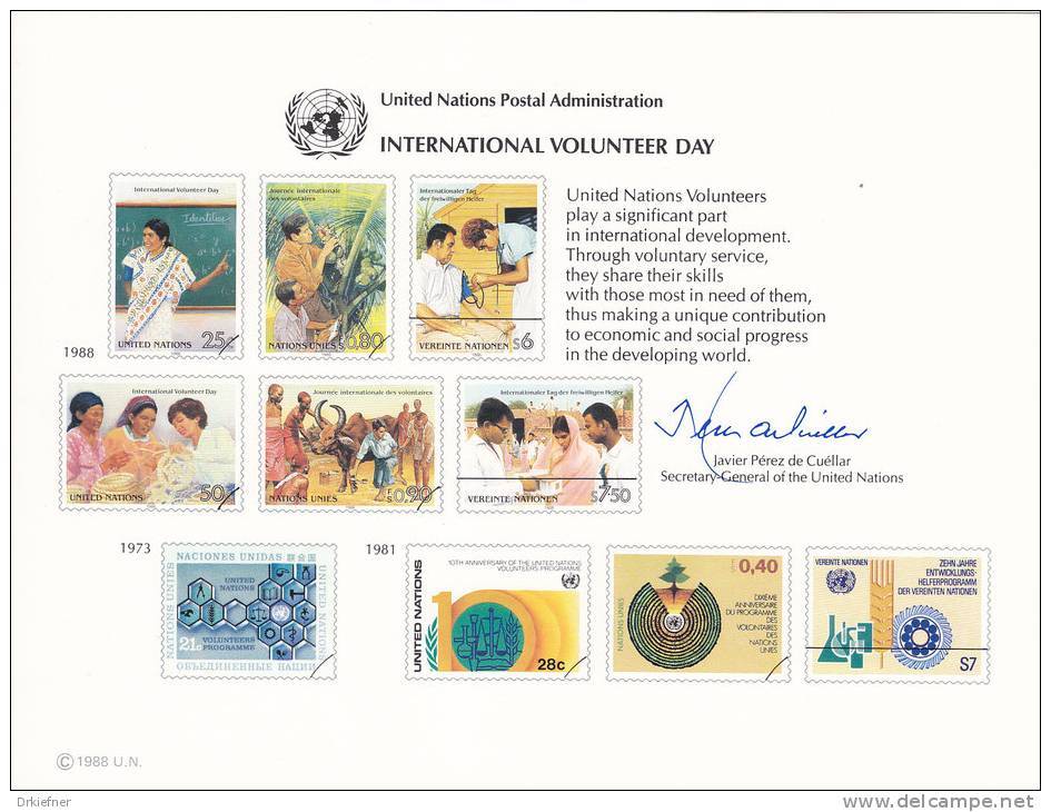 UNO NEW YORK, Erinnerungskarte EK 33, International Volunteer Day, 1988 - Sonstige & Ohne Zuordnung