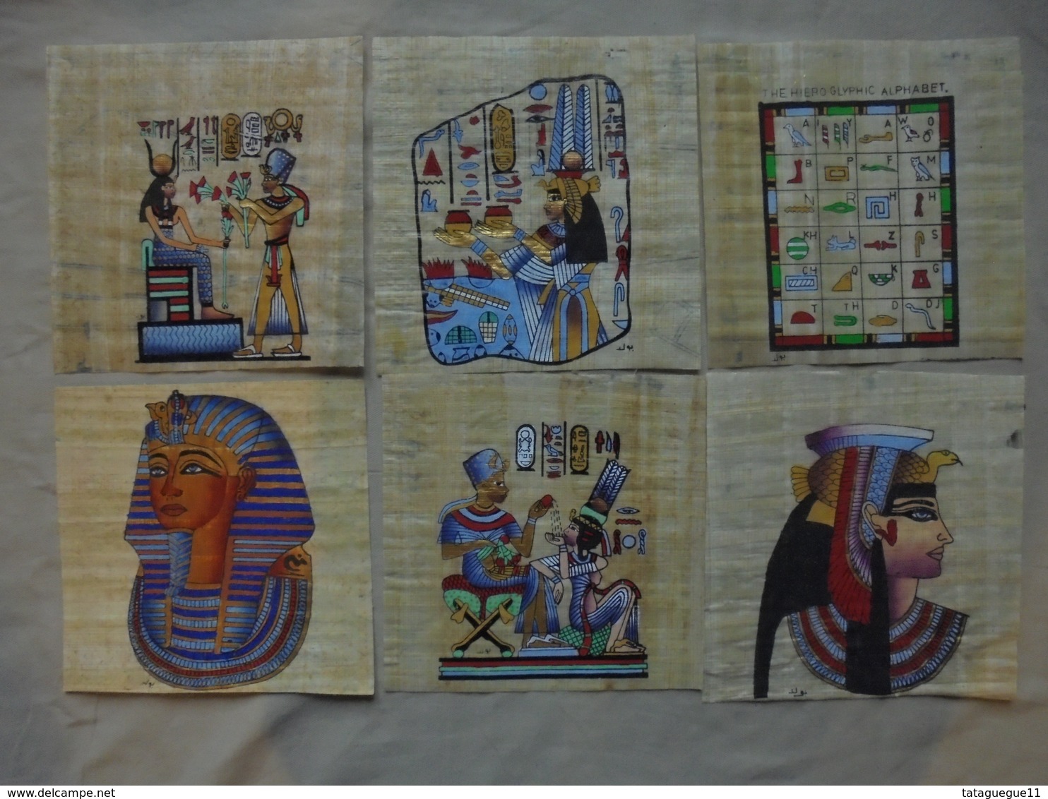 Vintage - 6 Dessins Gravures Sur Papyrus Egypte - Art Africain