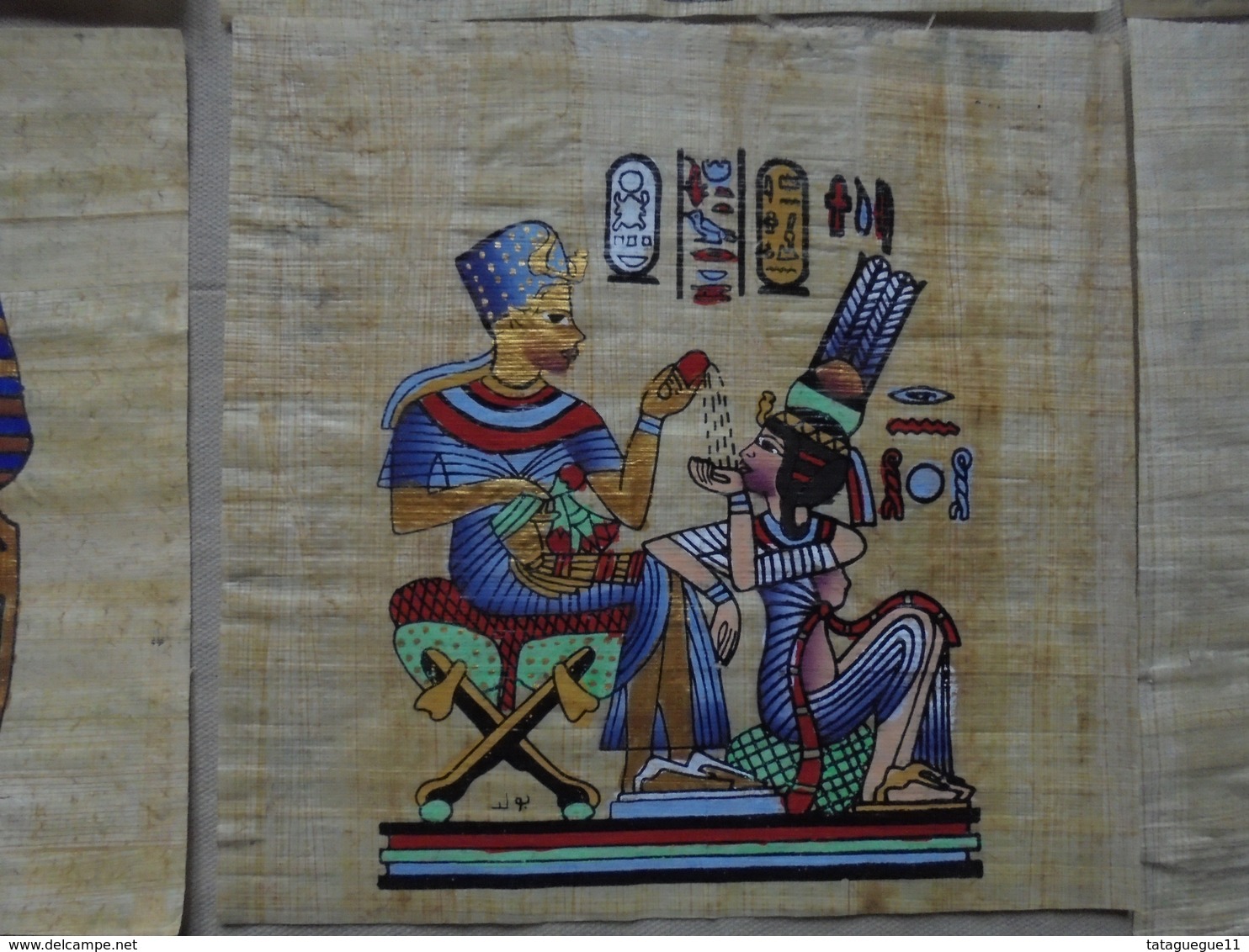 Vintage - 6 dessins gravures sur papyrus Egypte