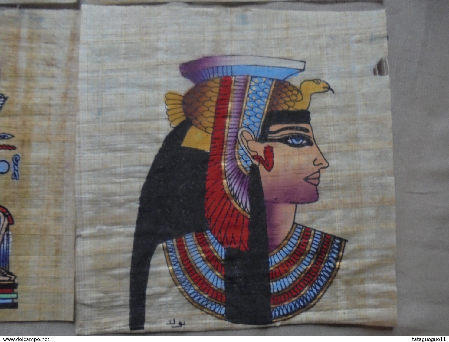 Vintage - 6 dessins gravures sur papyrus Egypte