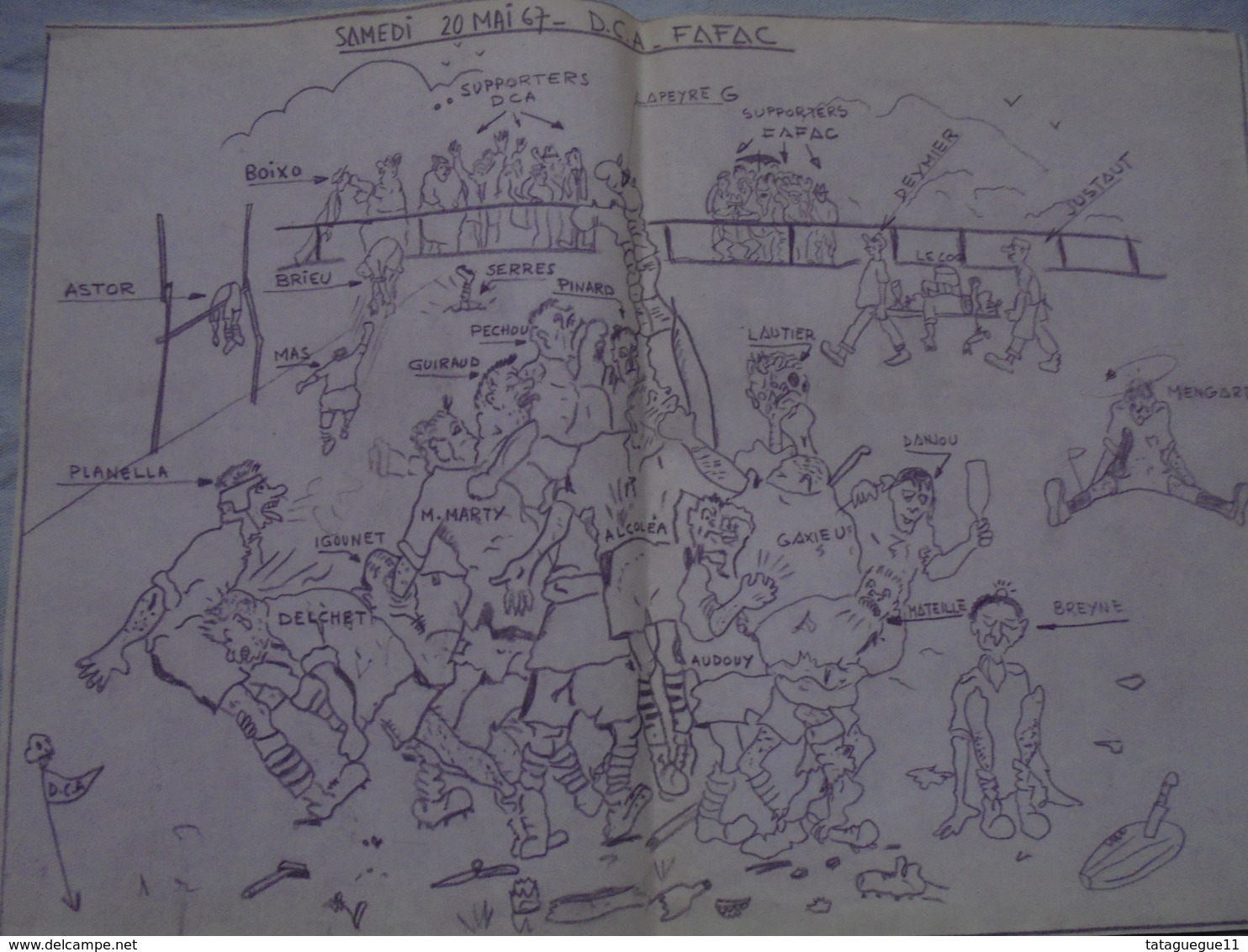 Photocopie Dessin Humoristique Match De Rugby Samedi 20 Mai 1967 - D.C.A. FAFAC - Art Populaire