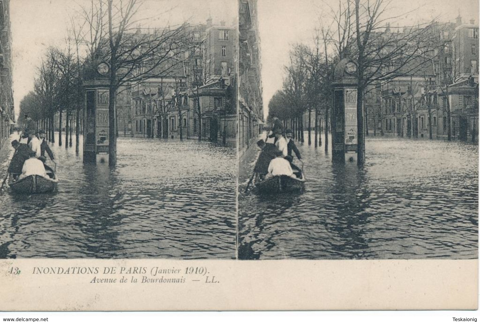 CPA N°43. Inondations De Paris (janvier 1910) Avenue De La Bourdonnais. Deux Vues Identiques. - Paris Flood, 1910