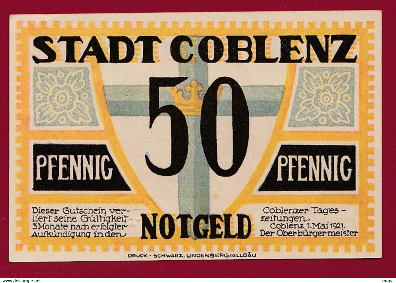 Allemagne 1 Notgeld 50 Pfenning Stadt Coblenz Dans L 'état   Lot N °4403 - Collezioni