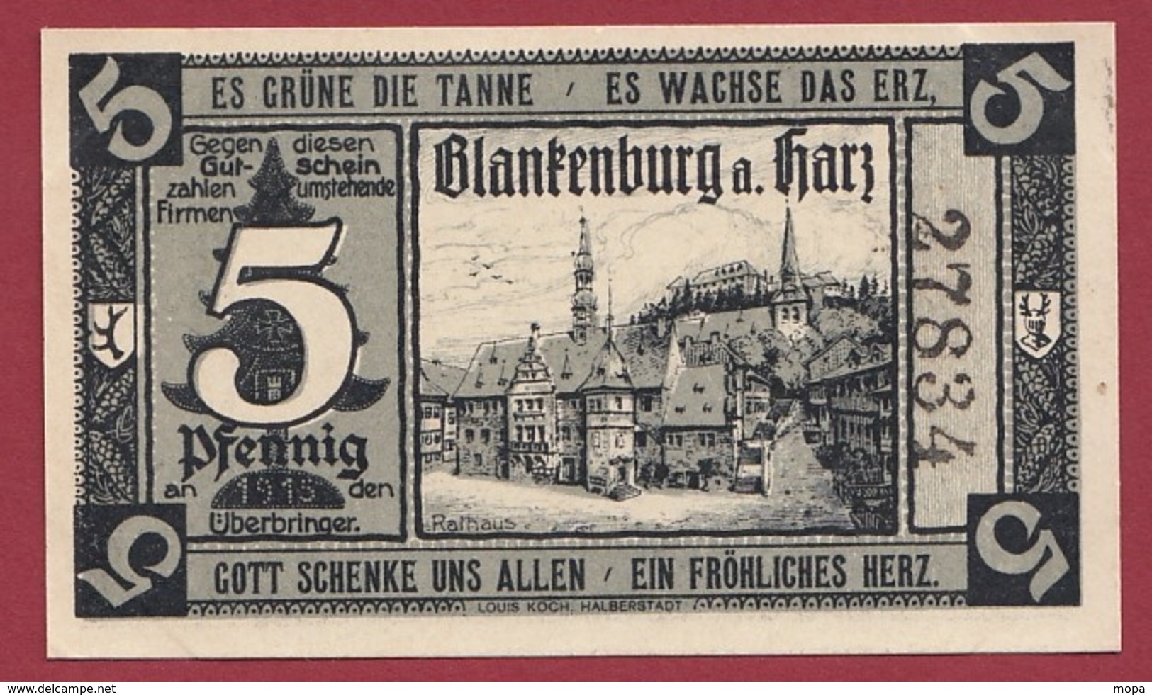 Allemagne 1 Notgeld 5 Pfenning Stadt Blankenburg Dans L 'état Lot N °4425 - Collections