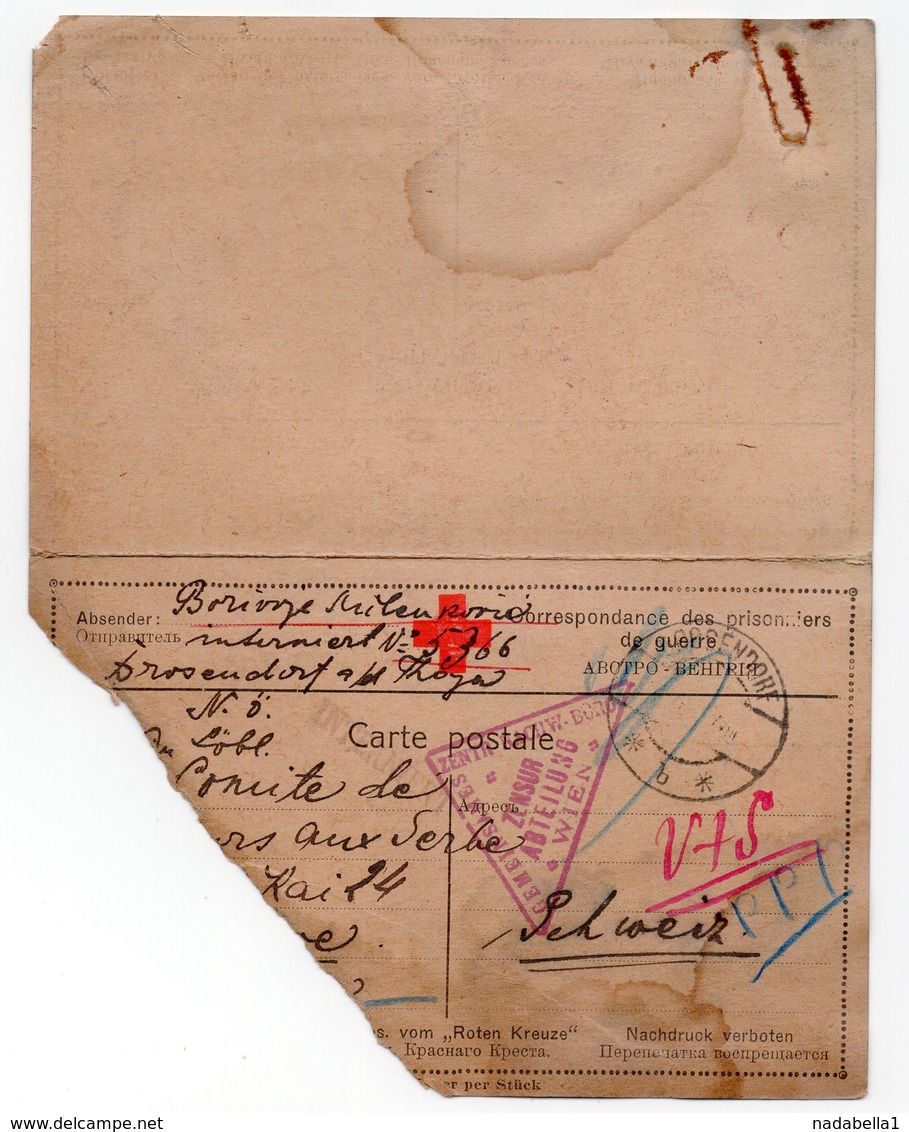 1917 WWI, AUSTRIA, SERBIAN POW, CARD SENT TO SWITZERLAND WITH CHANGE OF ADDRESS CARD, SWISS SECTOR RED CROSS - Brieven En Documenten