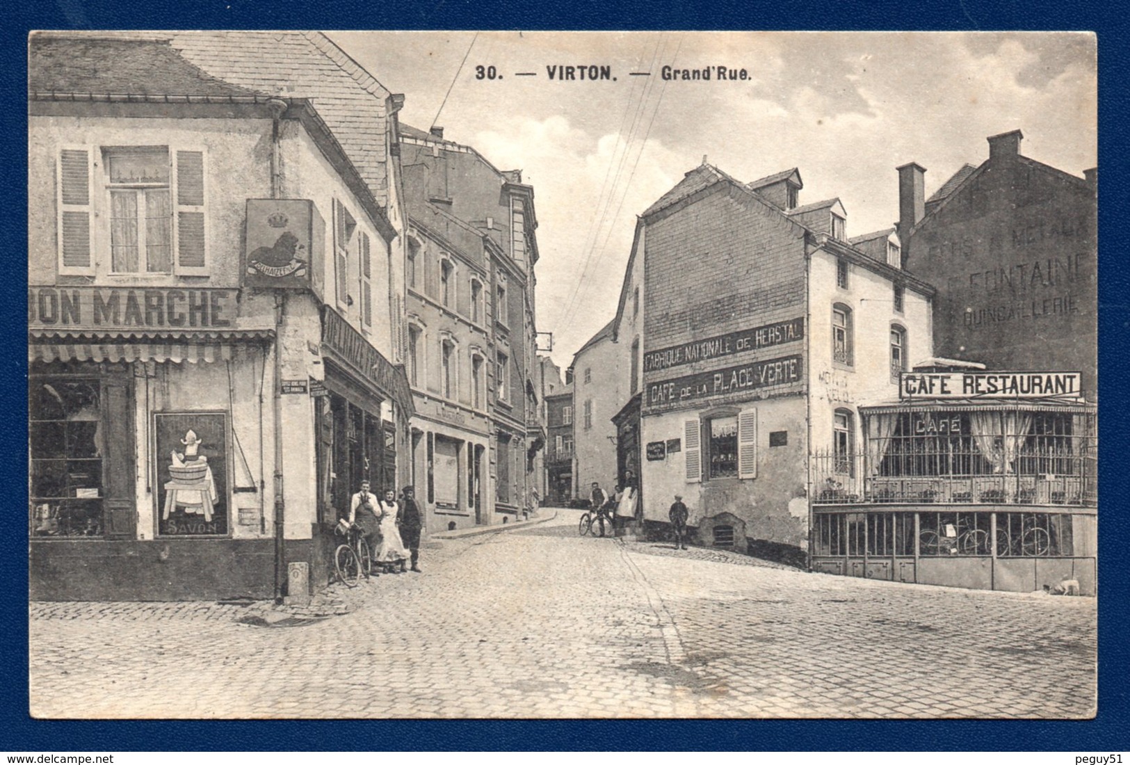 Virton. Grand'Rue. Au Bon Marché Delhaize Frères. Café De La Place Verte. Café-Restaurant.Dépôt Vélos. Censure 1916 - Virton