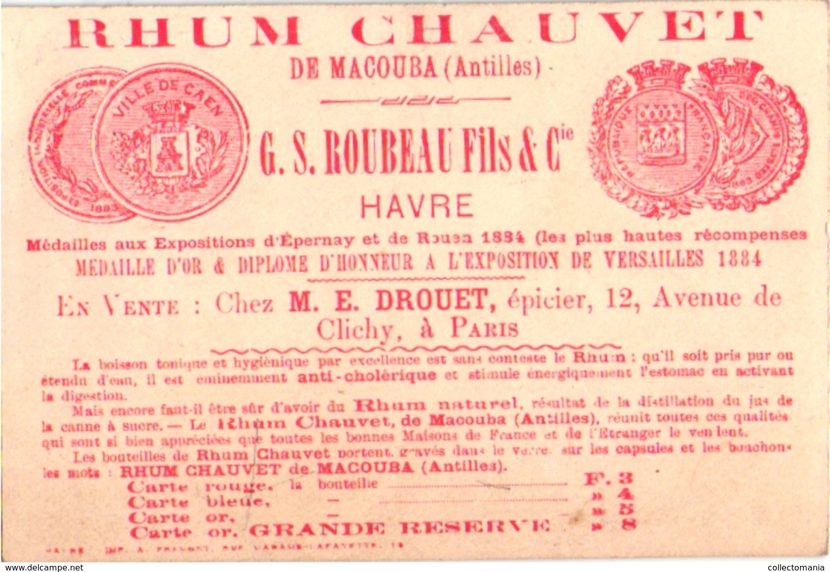 2 Chromo RHUM Réclame, 1884  Chauvet  De Macouba Antilles Havre, Roubeau &t Fils, Litho Sublime Esclaves Slaves Sailing - Autres & Non Classés