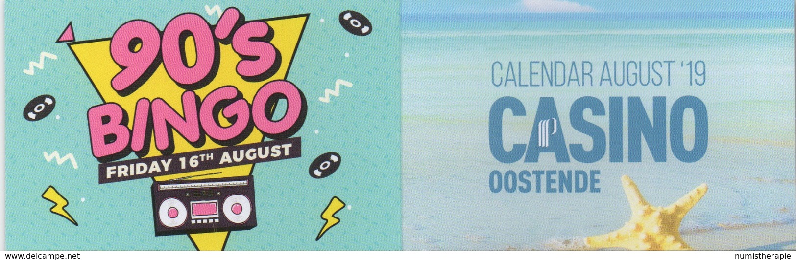 Carte De Calendrier Août 2019 : Casino Oostende Belgique - Cartes De Casino