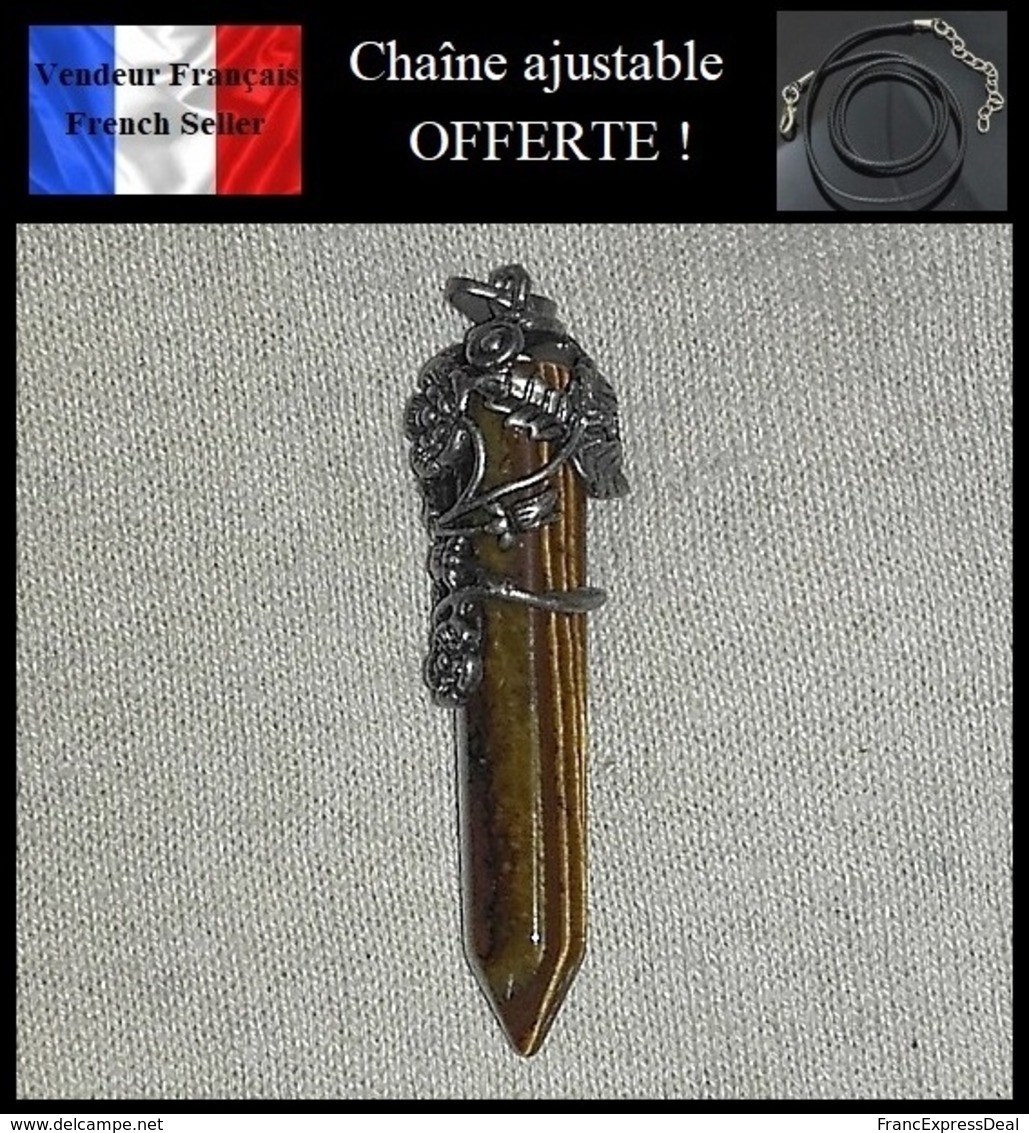 H - Pendentif NEUF +1 Chaîne OFFERTE ! ( Pendant ) - Oeil De Tigre ( Tiger Eye ) 6 Cm ! - Pendentifs