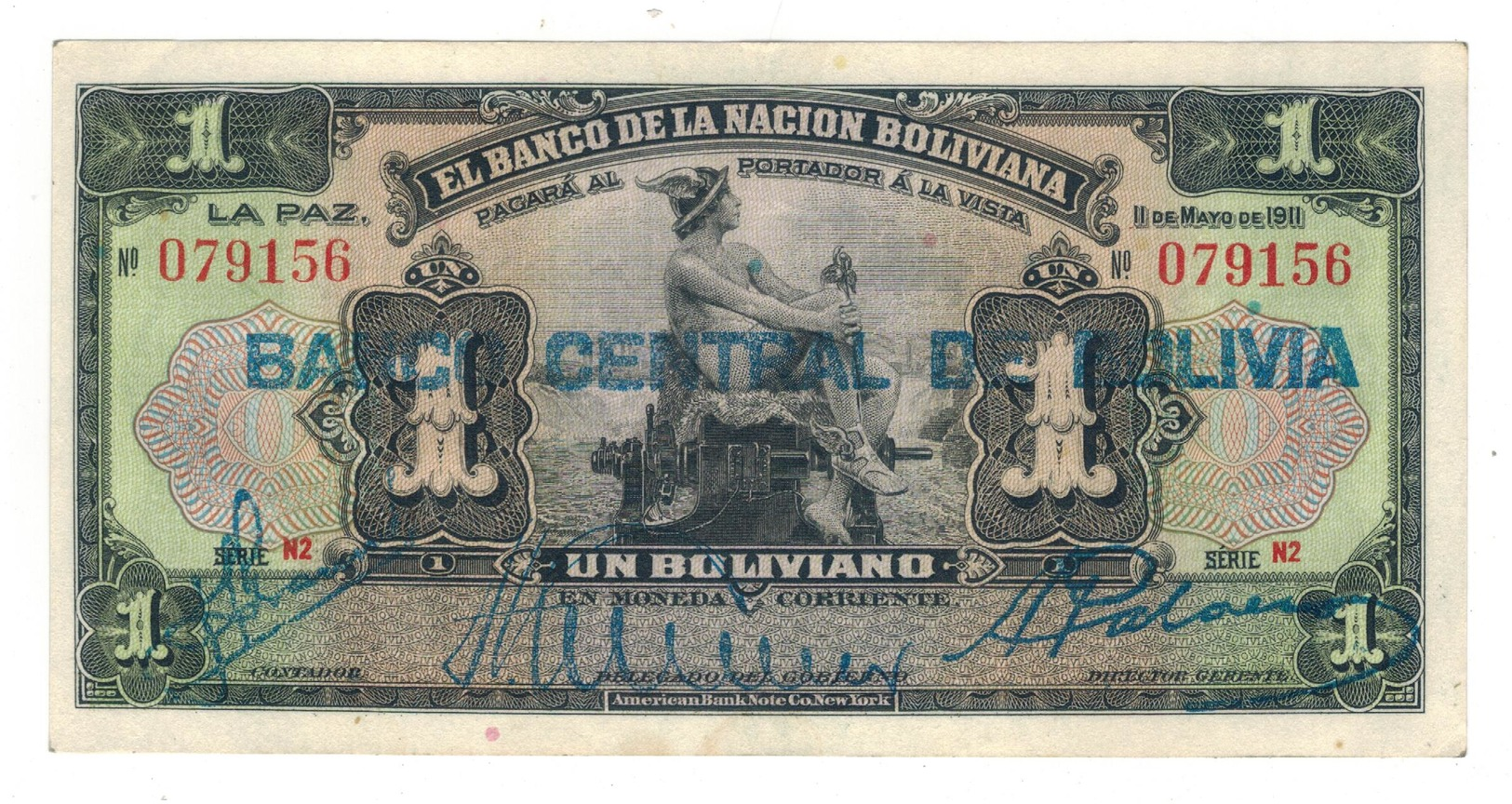 Bolivia 1 Boliviano 1911, (1929) P-112. XFa/UNC. - Bolivia