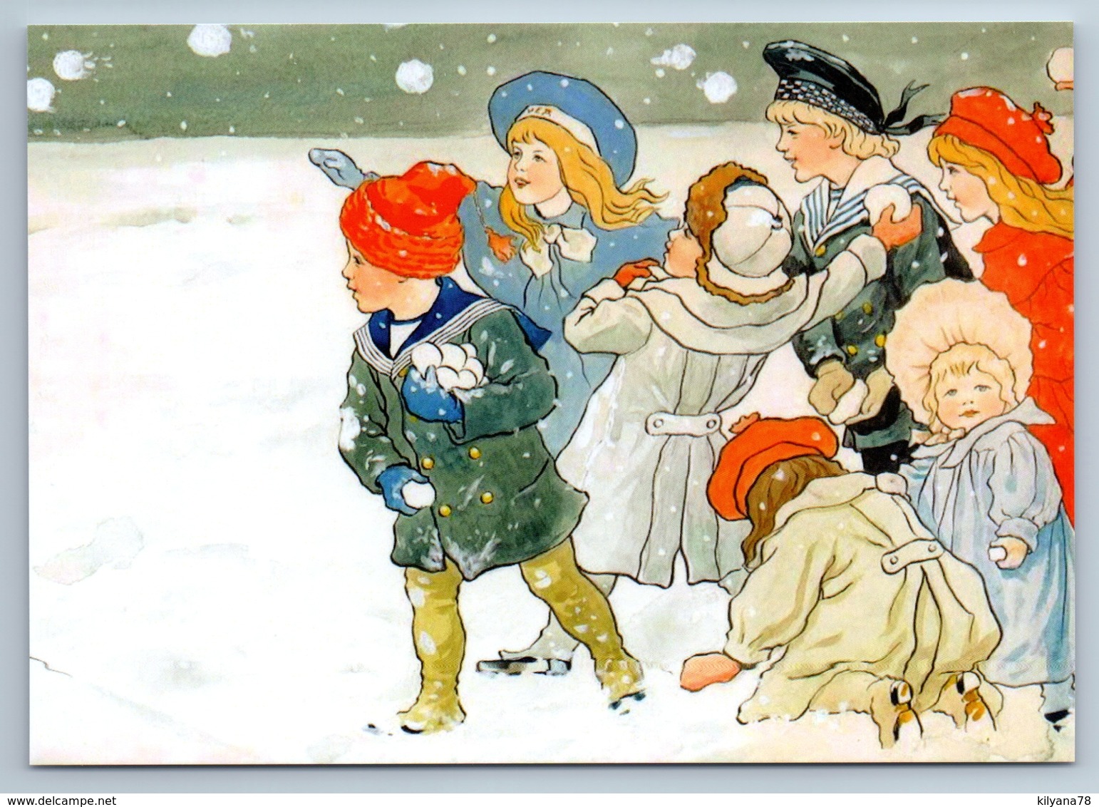 LITTLE BOY & GIRLS Play In SNOWBALLS By Jenny Nyström New Unposted Postcard - Other & Unclassified