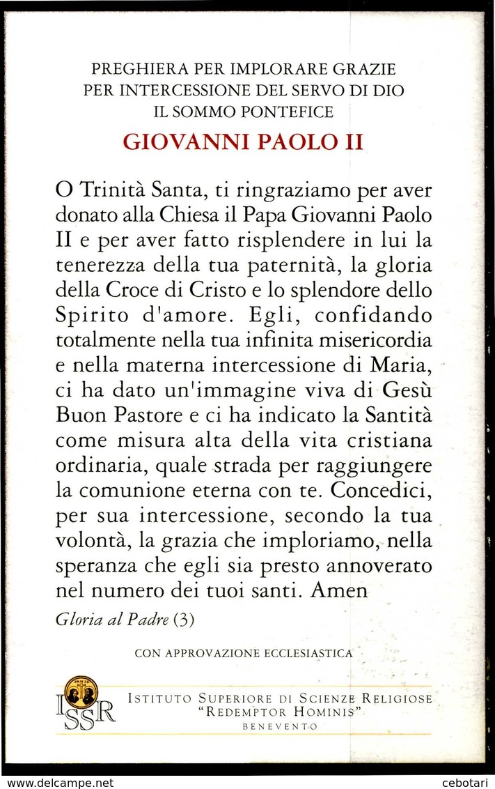 SANTINO - Papa Giovanni Paolo II -  Santino Con Preghiera, Come Da Scansione - Devotieprenten