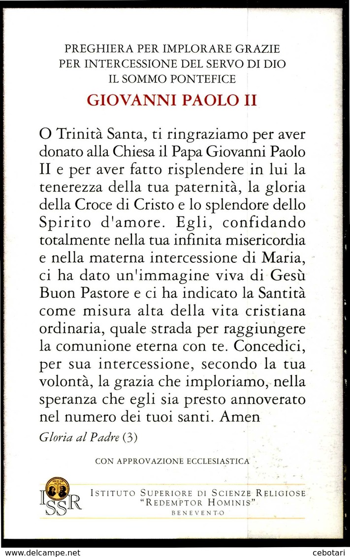 SANTINO - Papa Giovanni Paolo II -  Santino Con Preghiera, Come Da Scansione - Imágenes Religiosas