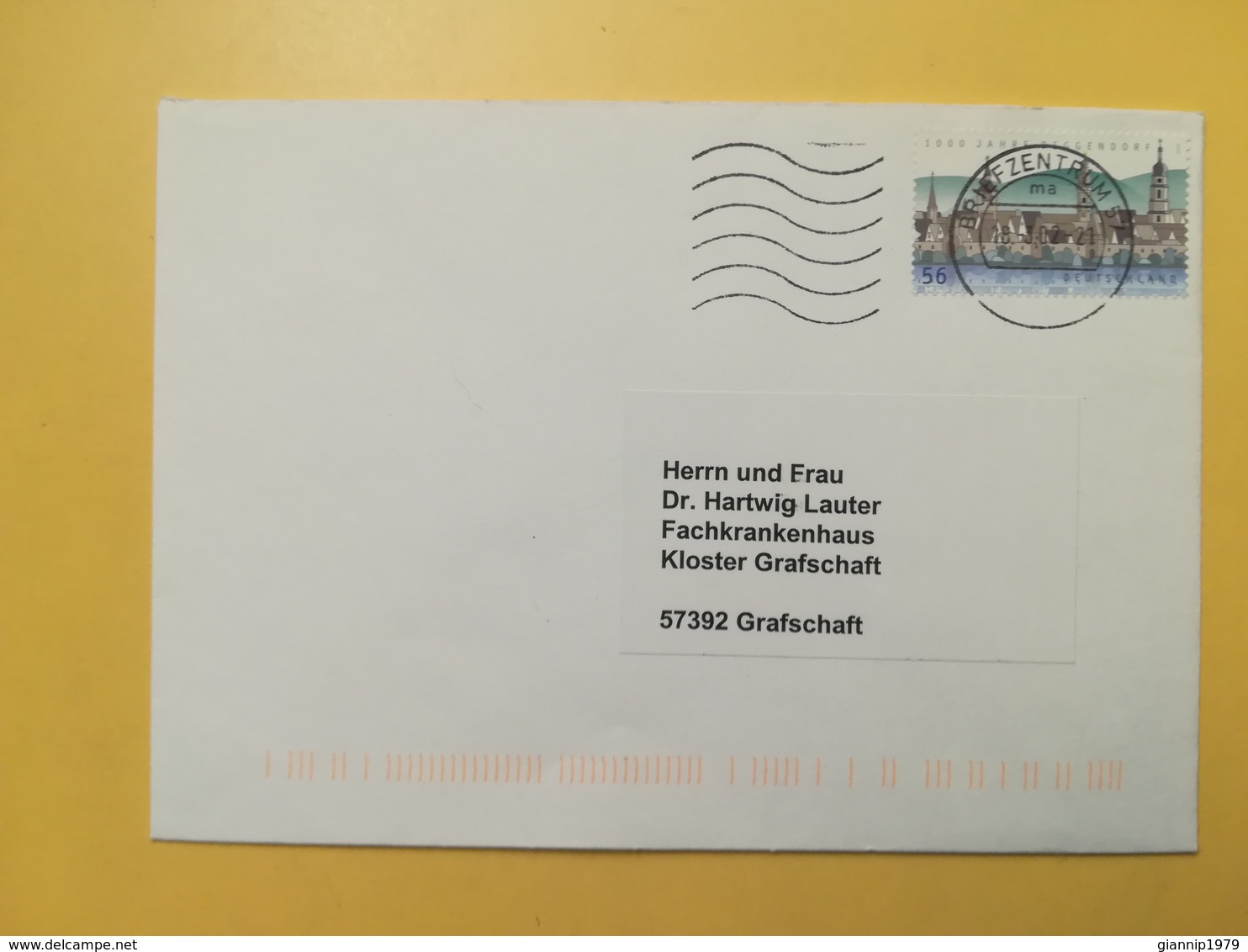 2001 BUSTA GERMANIA DEUTSCHE BOLLO DEGGENDORF ANNULLO BRIEFZENTRUM 57 GERMANY - Storia Postale