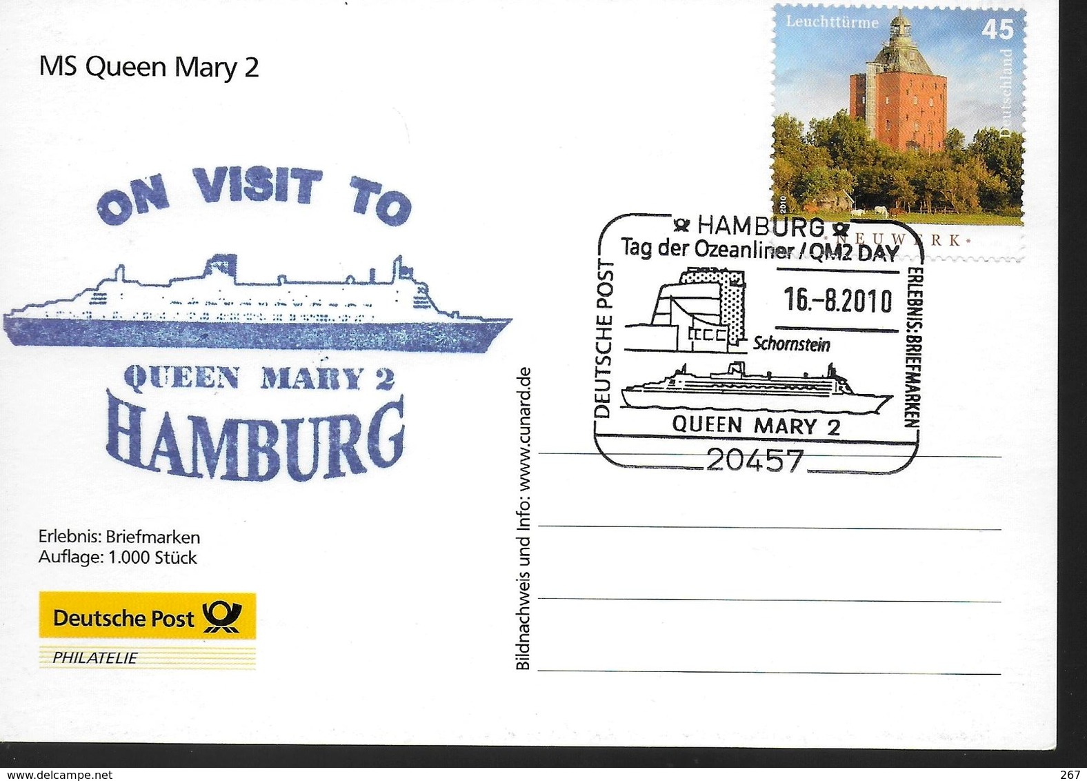 ALLEMAGNE  Carte  2010  Hamburg  Phares Bateaux Queen Mary 2 - Barche