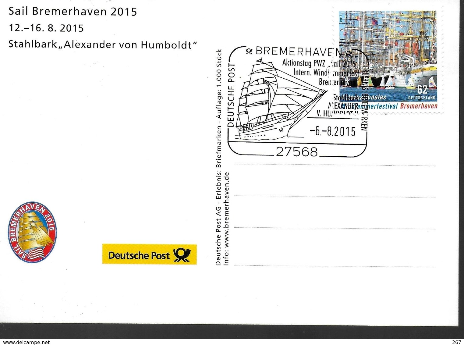 ALLEMAGNE  Carte  2015  Bremerhaven  Bateaux  Alexander Von Humboldt - Barche