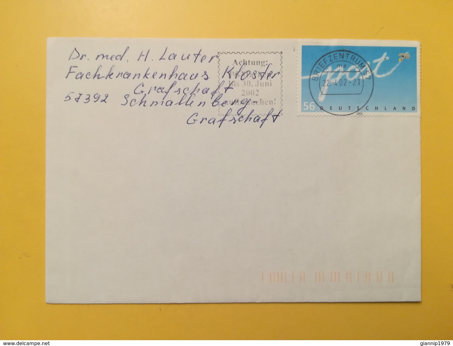 2002 BUSTA GERMANIA DEUTSCHE BOLLO POST ANNULLO BRIEFZENTRUM 53 ETICHETTA GERMANY - Storia Postale