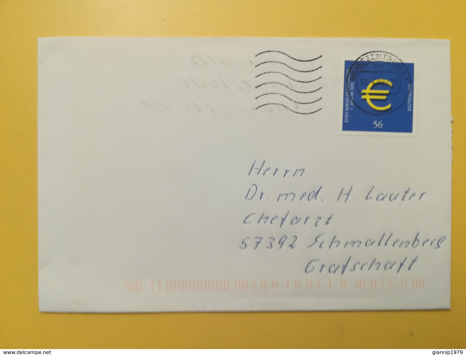 2002 BUSTA GERMANIA DEUTSCHE BOLLO EURO ANNULLO BRIEFZENTRUM 57 GERMANY - Storia Postale