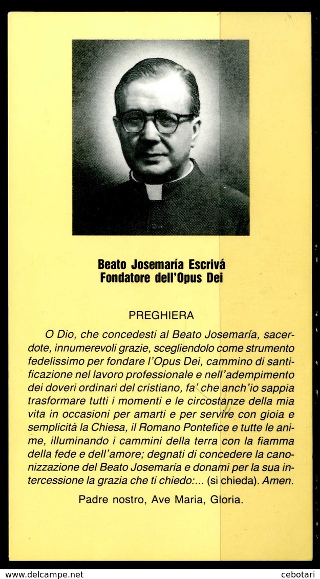 SANTINO - Beato Josemaria Escriva -  Santino Con Preghiera Come Da Scansione - Santini