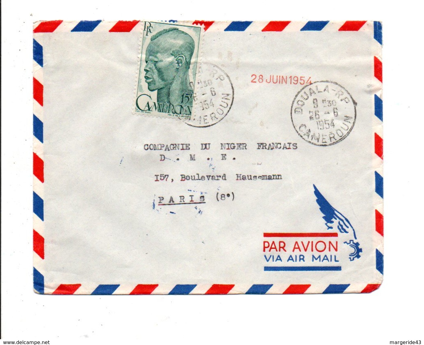 CAMEROUN LETTRE AVION DE DOUALA POUR LA FRANCE 1954 - Lettres & Documents