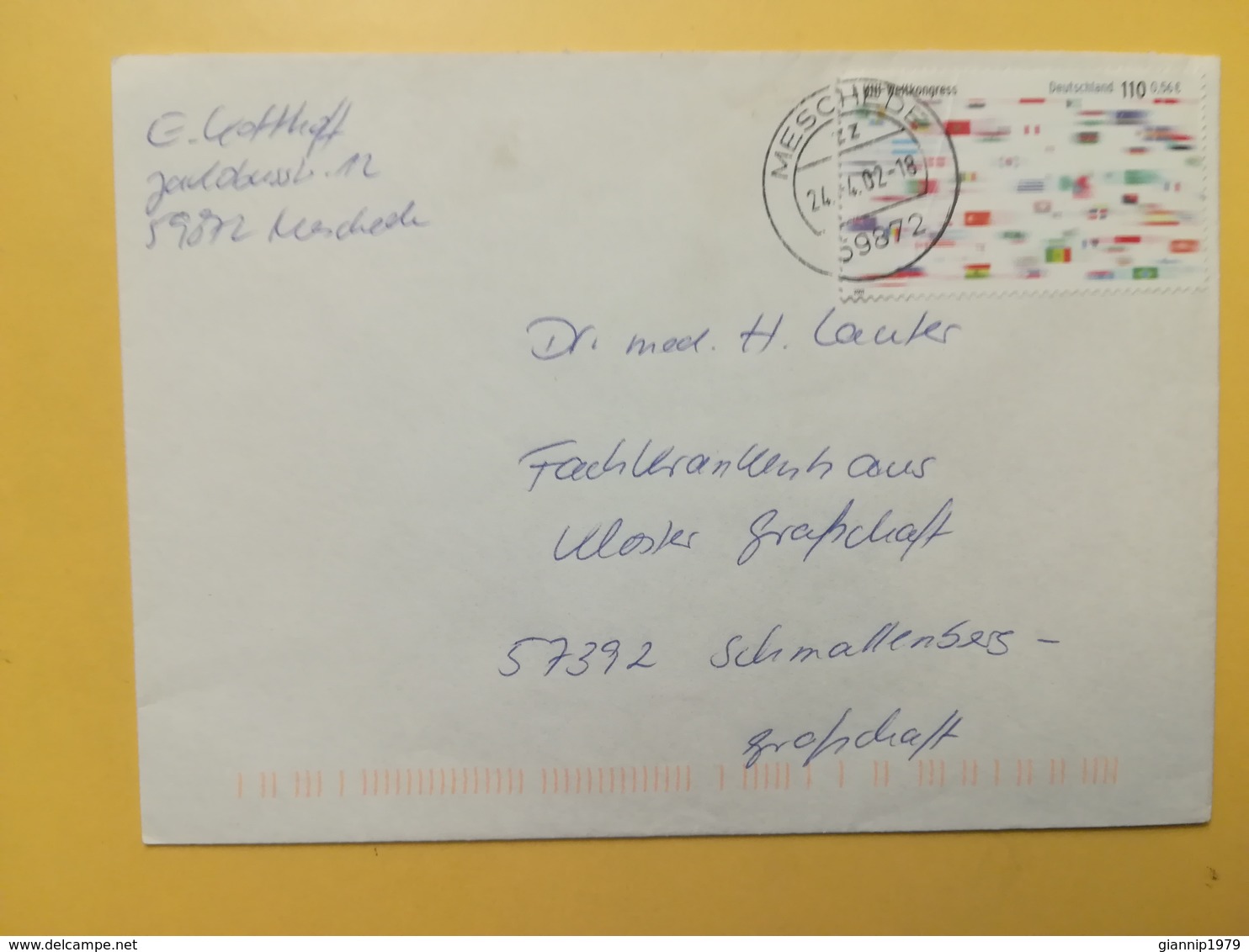 2002 BUSTA GERMANIA DEUTSCHE BOLLO UNI WELTKONGRESS ANNULLO MESCHEDE GERMANY - Storia Postale