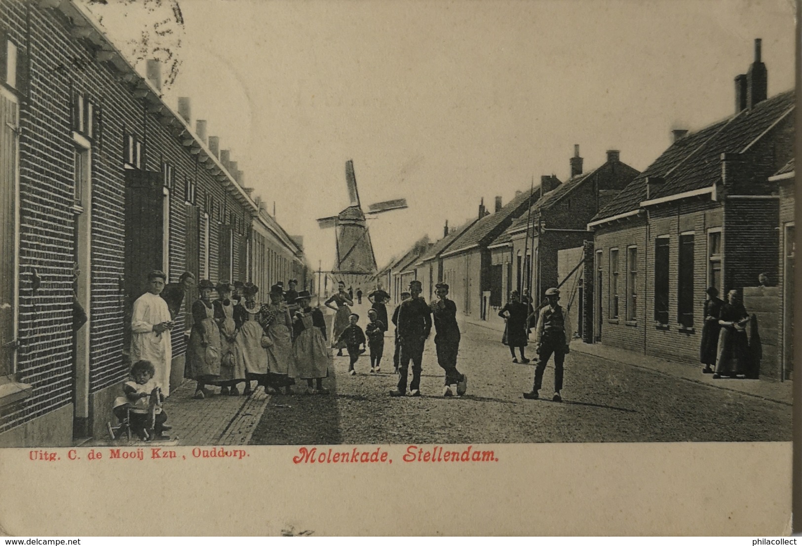 Stellendam (ZH) Molenkade (Molen) (veel Volk) 1910 - Autres & Non Classés