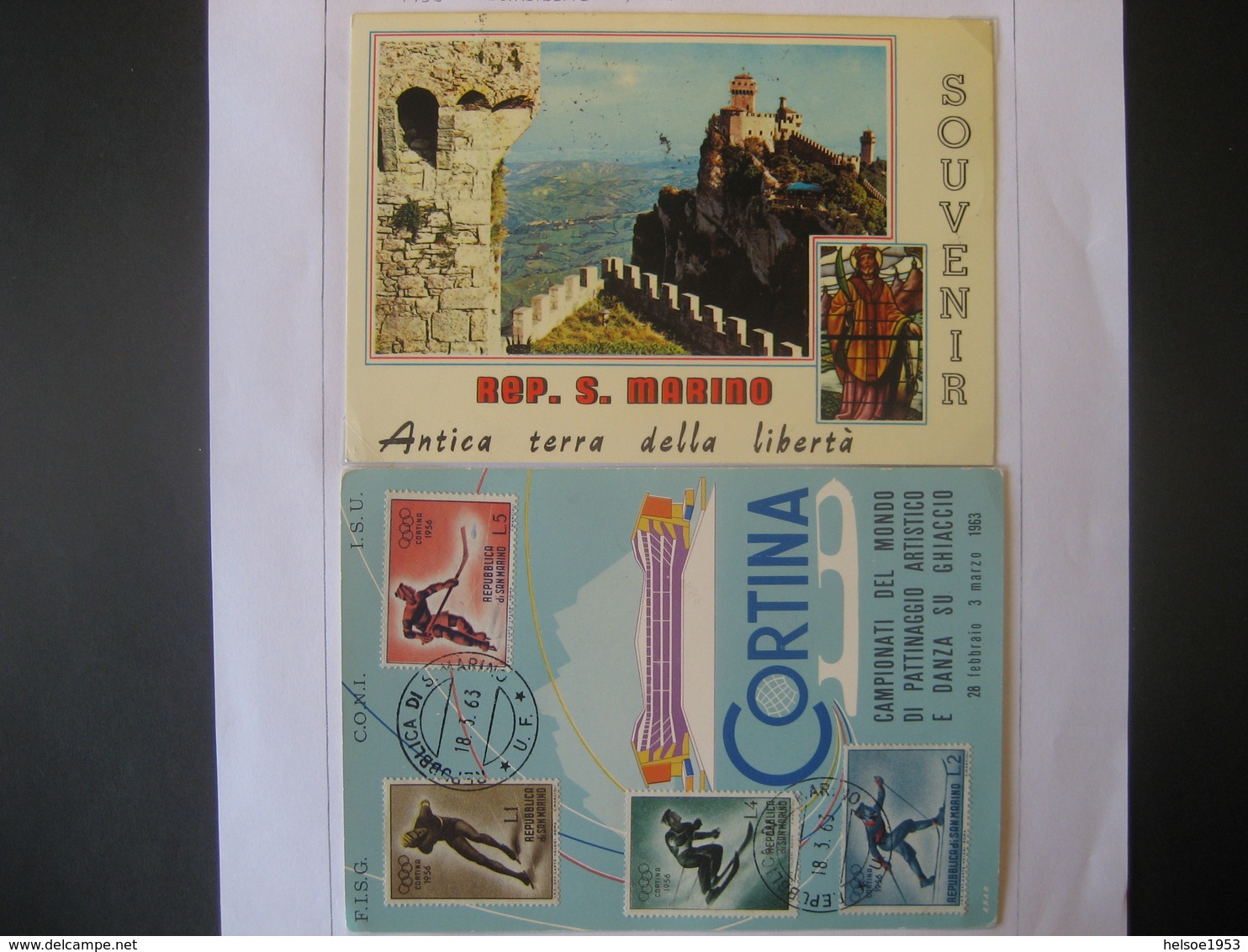 San Marino 1955/63- Souvenirkarte Und Karte Olymp. Winterspiele Cortina - Oblitérés