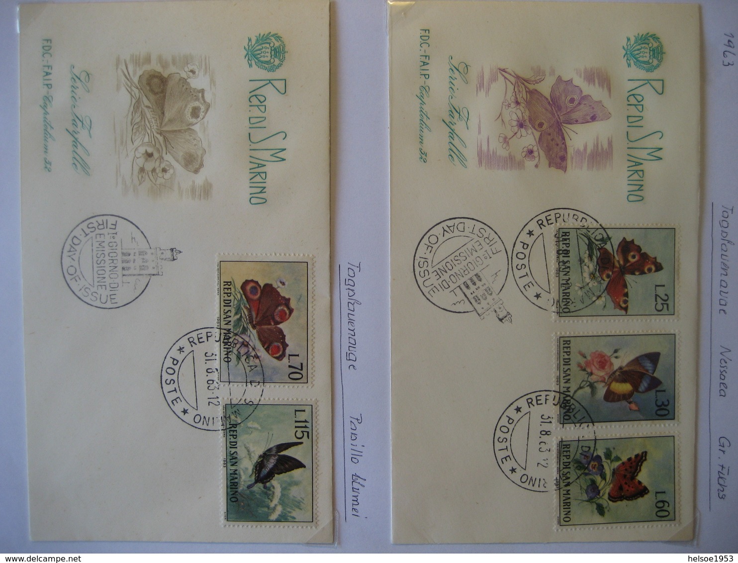 San Marino 1963- FDC Belege Schmetterlinge  Mi. 776-780 - Gebruikt