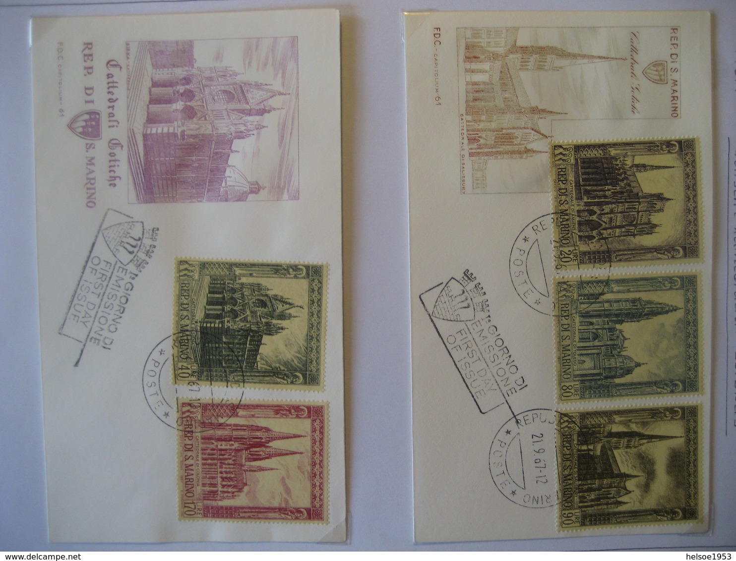 San Marino 1967- 2 FDC Belege "Europäische Kathedralen"  Mi. 897-901 - Covers & Documents
