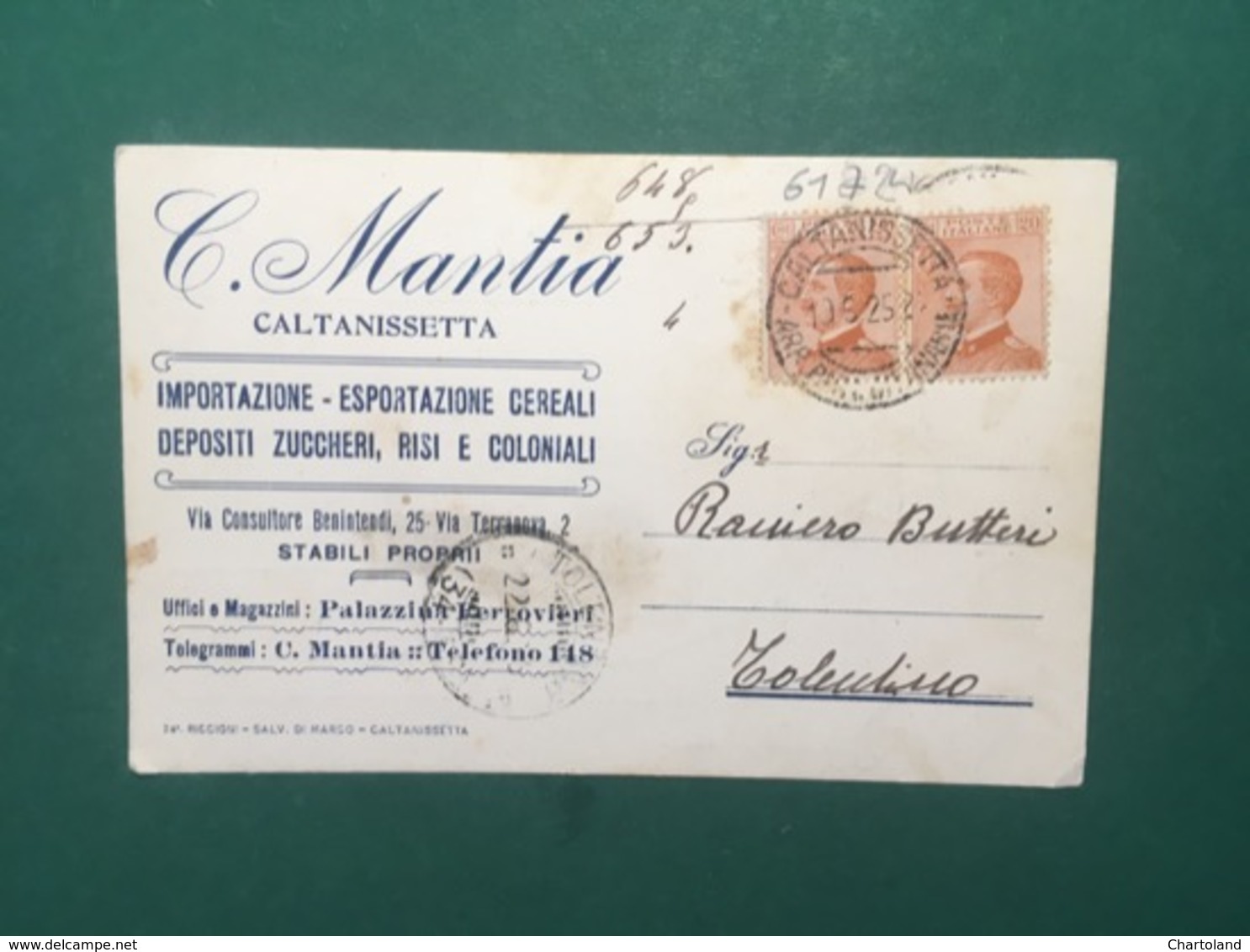 Cartolina C. Mantia - Caltanissetta - Importazione - Esportazione Cereali - 1925 - Altri & Non Classificati
