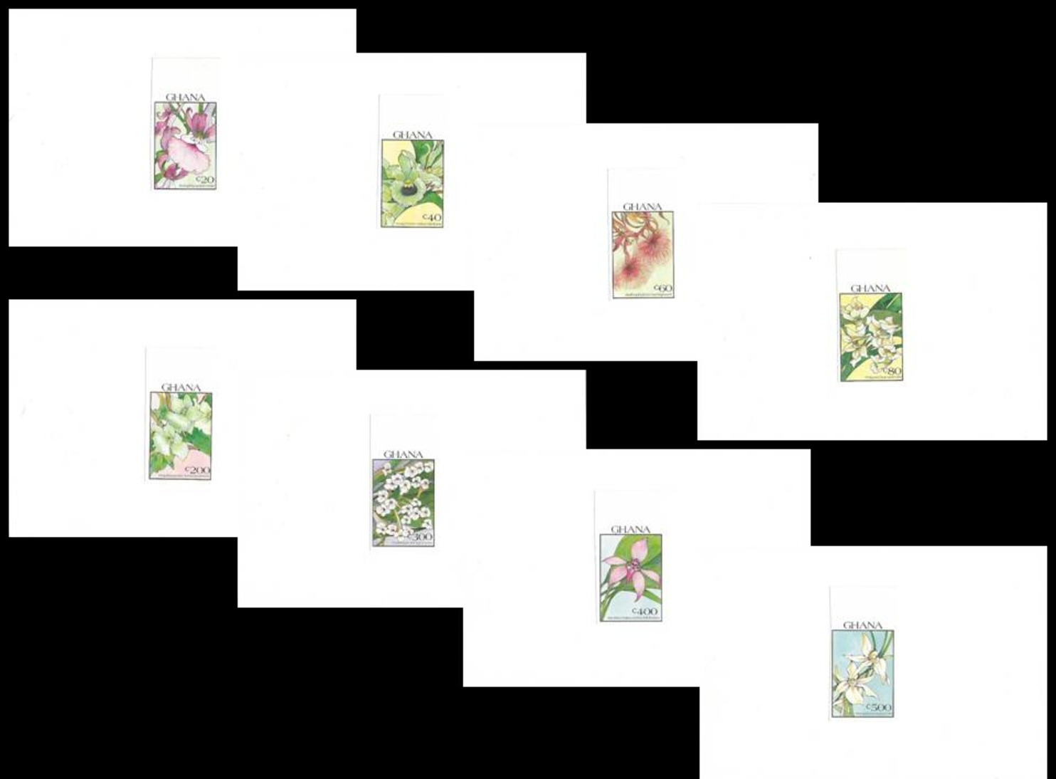 Ref 4 - Ghana 1990 MNH Plants Flowers Orchids Fleurs Orchidées Blumen - Proofs Imperforated Stamps Mounted On Card - Orchids