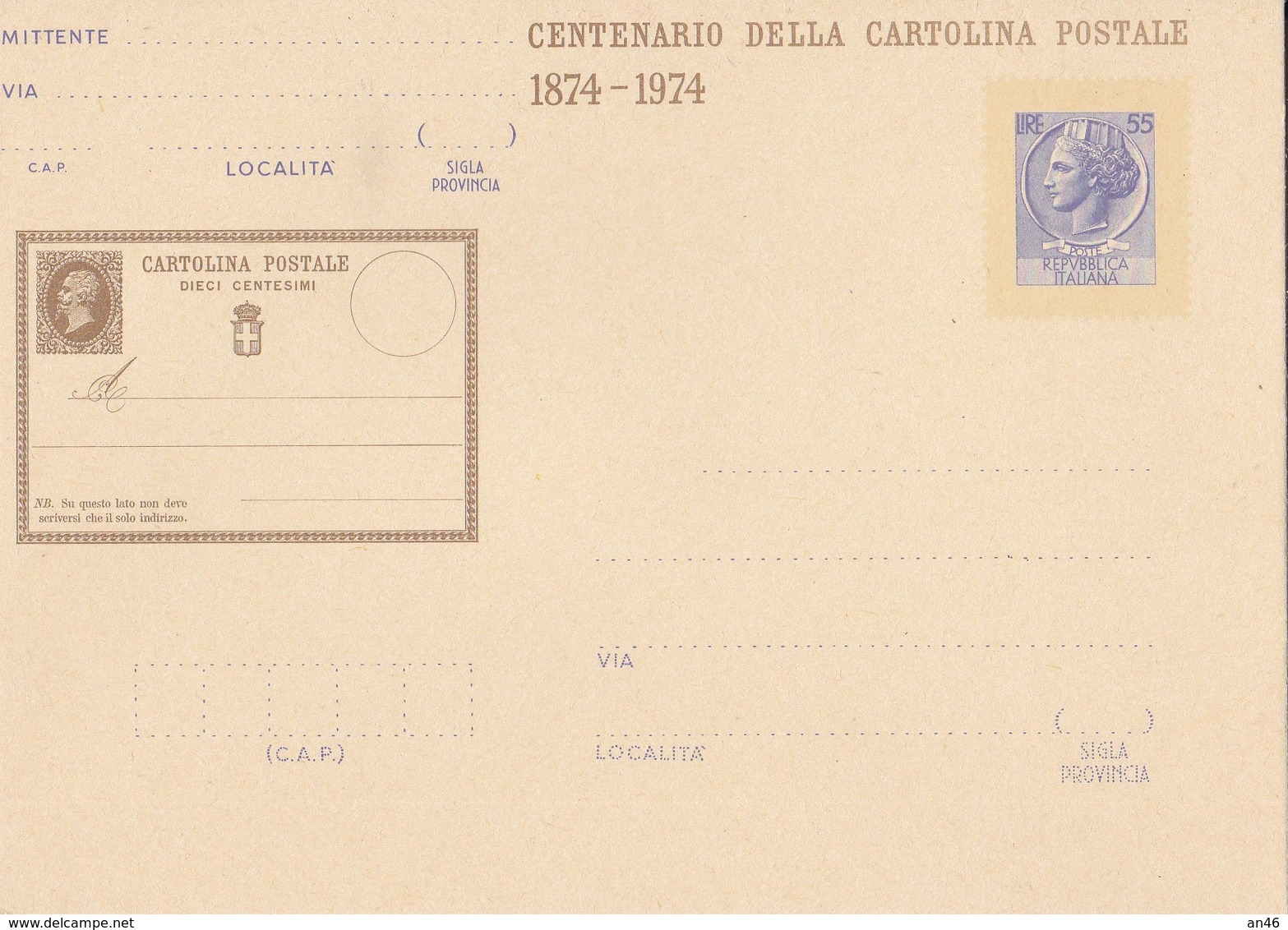 1° CENTENARIO POSTE ITALIANE   1874-1974  AUTENTICA 100% - Posta