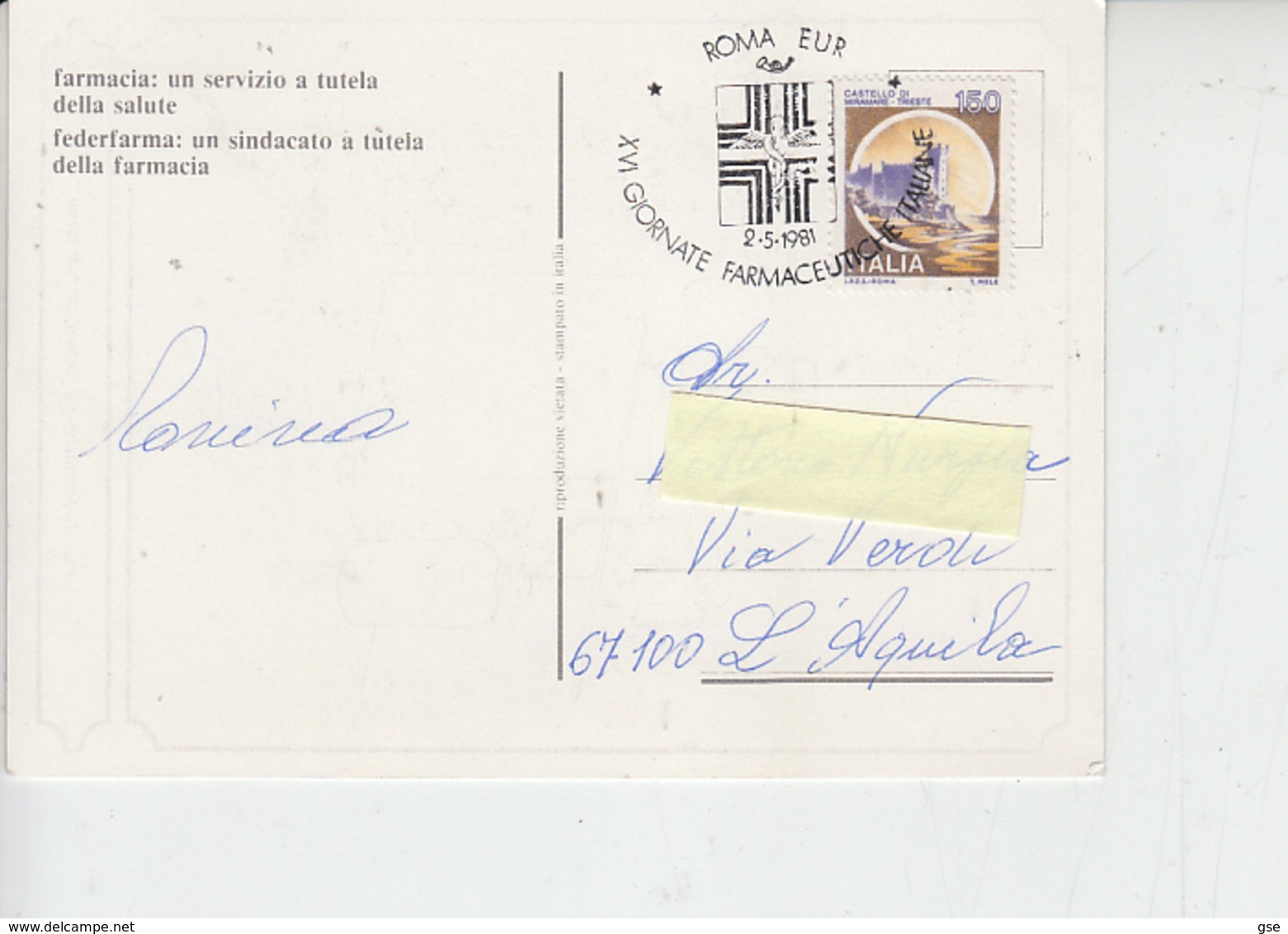 ITALIA  1981- Annullo Speciale Illustrato - Salute - Farmacia - Farmacia