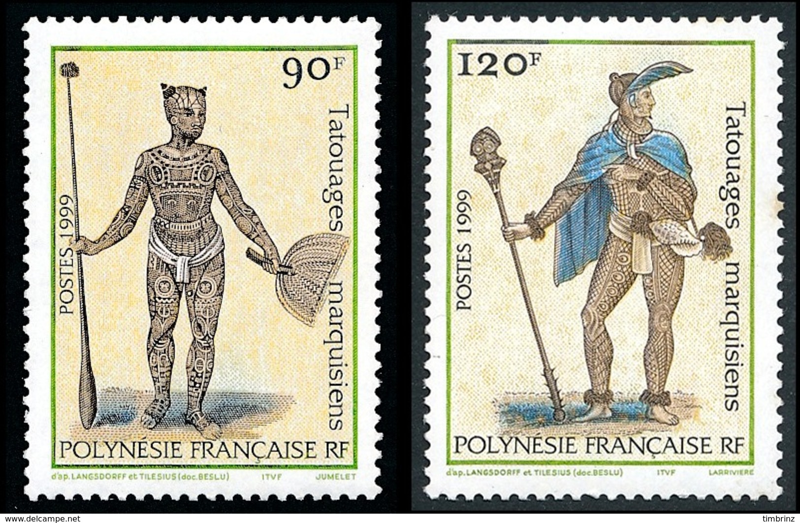 POLYNESIE 1999 - Yv. 584 Et 585 **   Faciale= 1,76 EUR - Tatouages Marquisiens (2 Val.)  ..Réf.POL24134 - Neufs