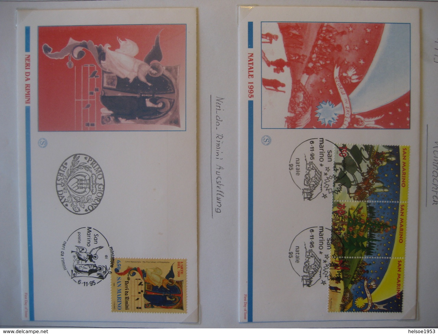 San Marino 1995- FDC Beleg Mit Dreierstreifen Weihnachten Mi. 1636-1638, FDC Beleg  Neri Da Rimini Ausstellung Mi. 1635 - Lettres & Documents