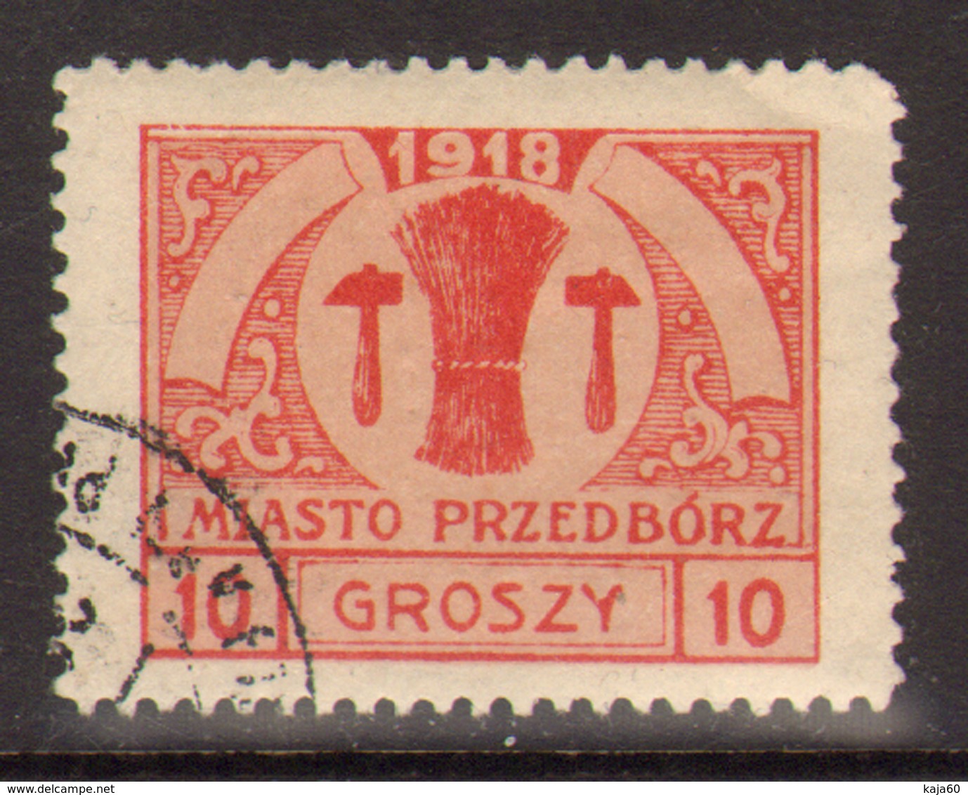 8. Poland 1918 Feb Przdedborz Local Issue CTO 10Gr Type III - Usados
