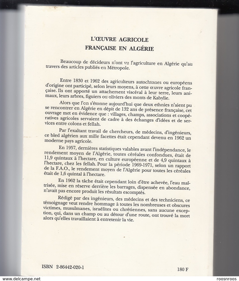 L'OEUVRE AGRICOLE FRANCAISE EN ALGERIE 1830-1962 - AMICALE DES ANCIENS ELEVES DES ECOLES D'AGRICULTURE D'ALGERIE - Economie