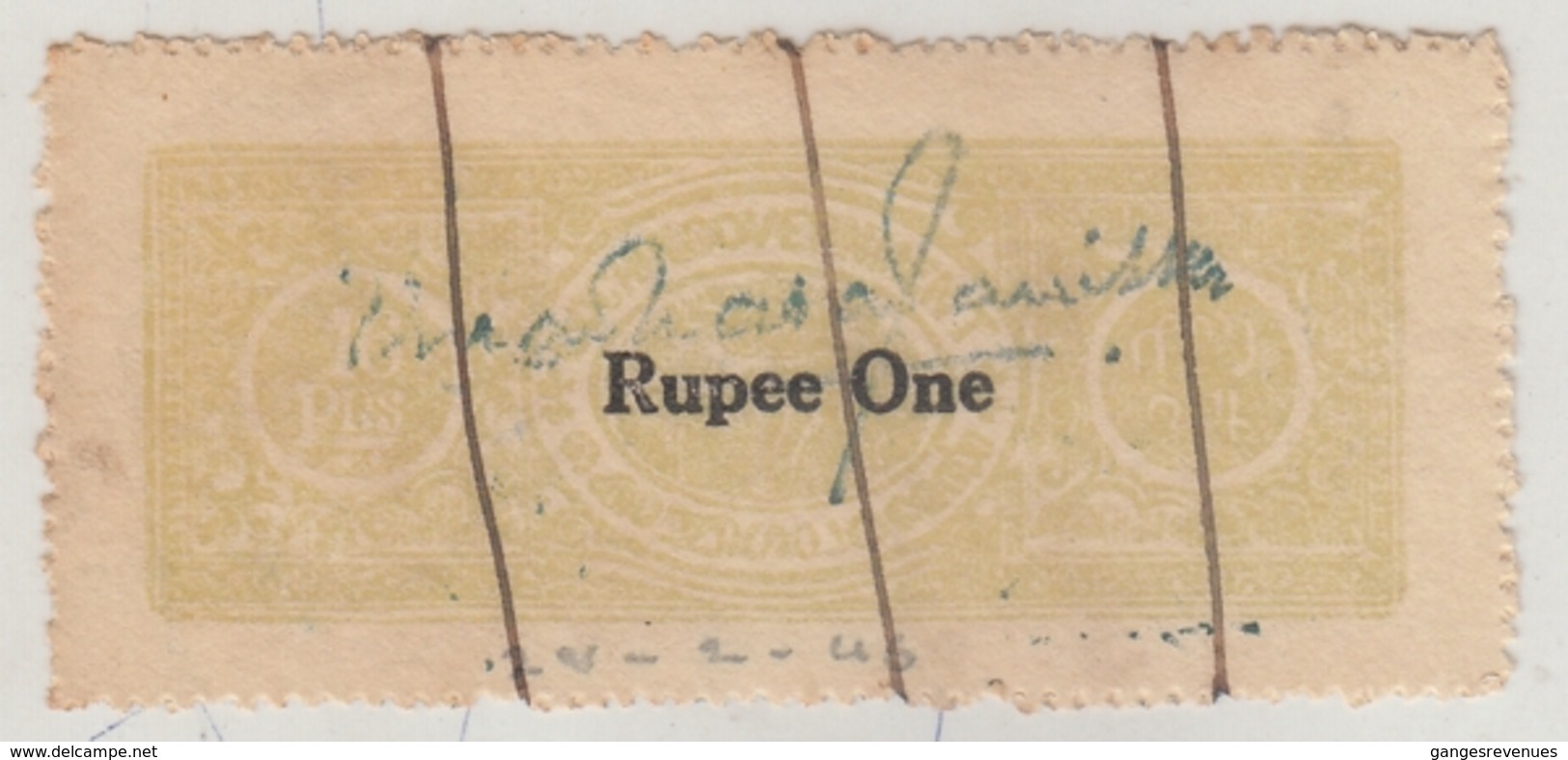 COCHIN  State  ONE RUPEE  Provisional  Court Fee  Type 105    #  20927  D  India  Inde  Indien Revenue Fiscaux - Cochin