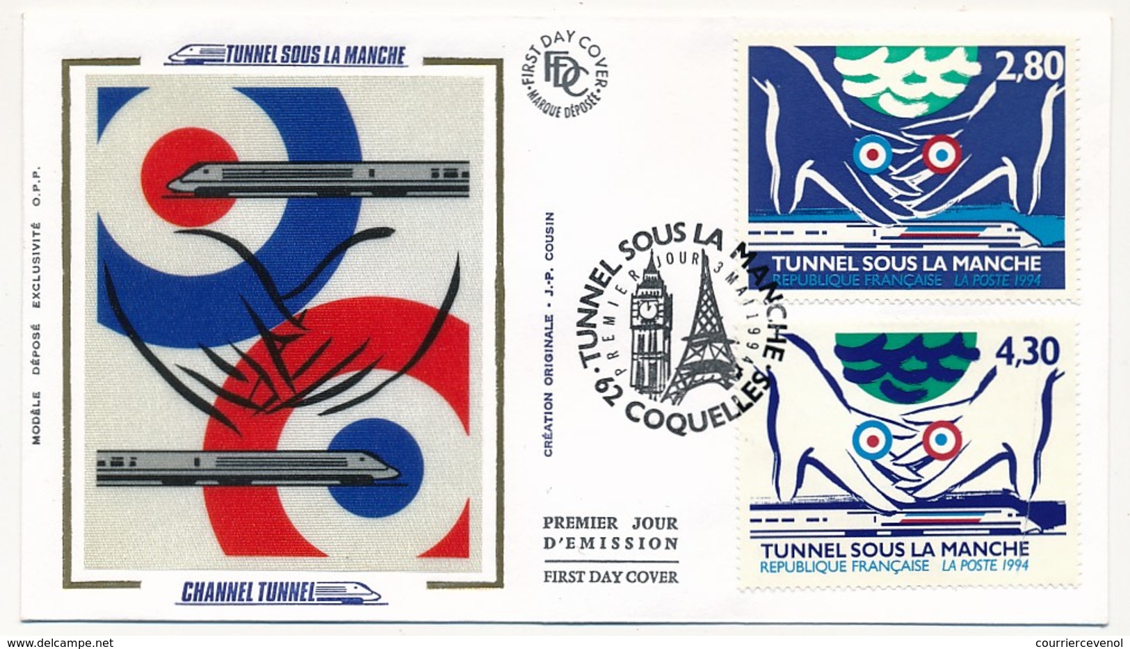 FRANCE - 4 Enveloppes "Tunnel Sous La Manche" - (2 Séries) Obl 62 COQUELLES Et 62 Calais - 3 Mai 1994 - 1990-1999
