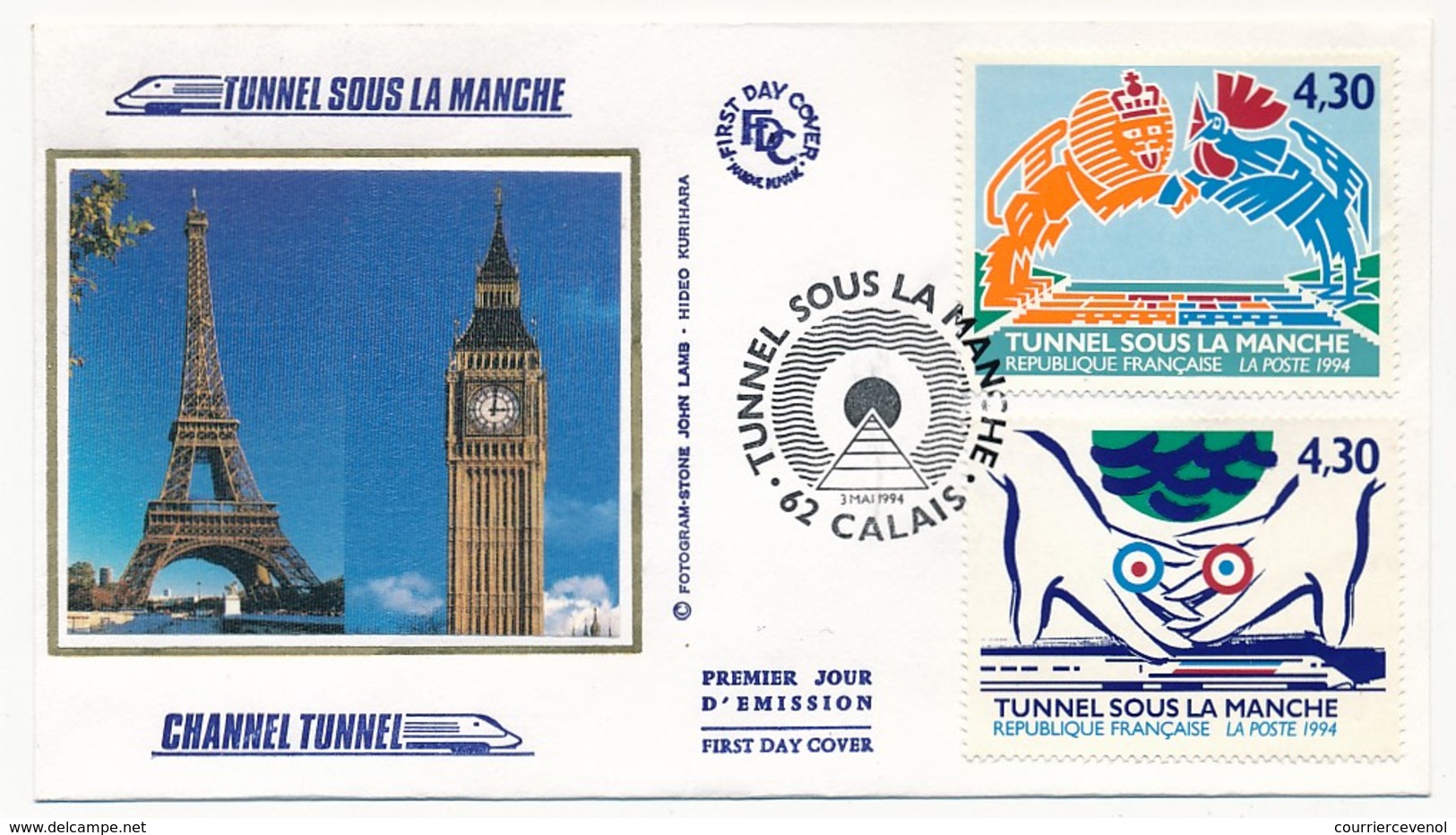 FRANCE - 4 Enveloppes "Tunnel Sous La Manche" - (2 Séries) Obl 62 COQUELLES Et 62 Calais - 3 Mai 1994 - 1990-1999