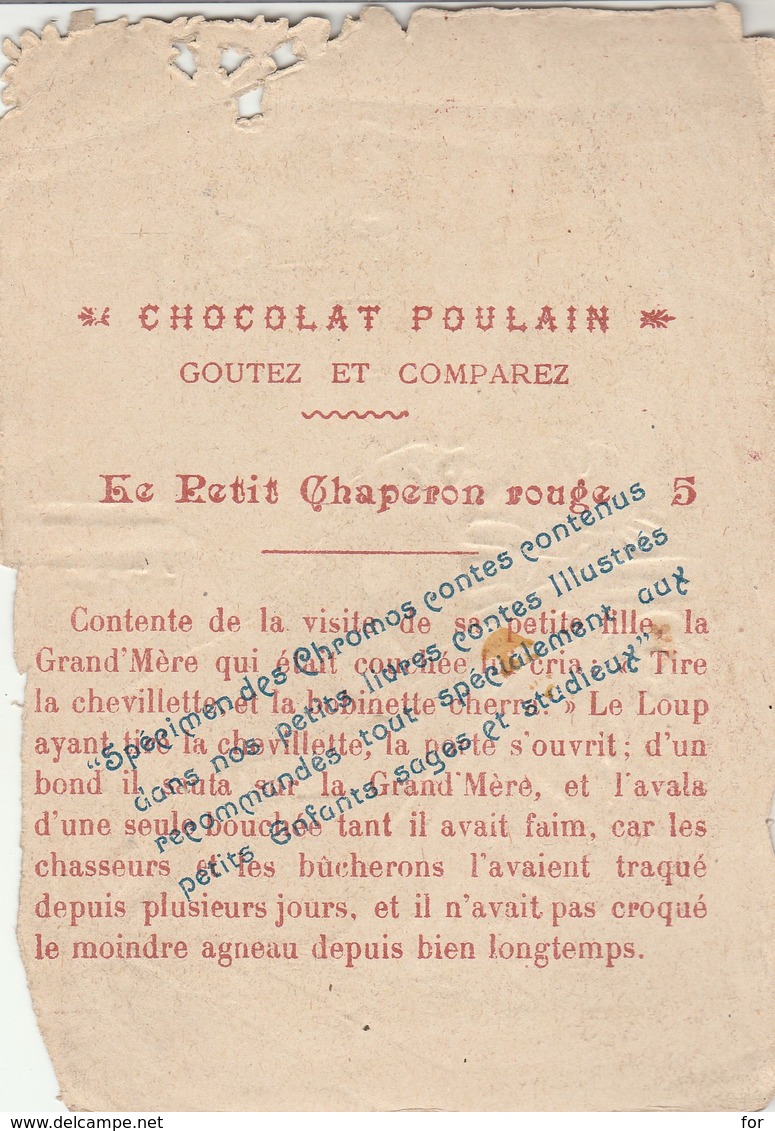 Chromos : Gaufré - Chocolat Poulain : Le Petit Chaperon Rouge - Le Loup Dévore La Grand'mère - N° 5 - Poulain