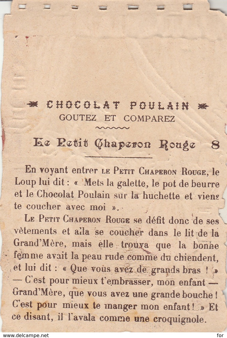 Chromos : Gaufré - Chocolat Poulain :  Le Petit Chaperon Rouge - Sa Surprise - N° 8 - Poulain